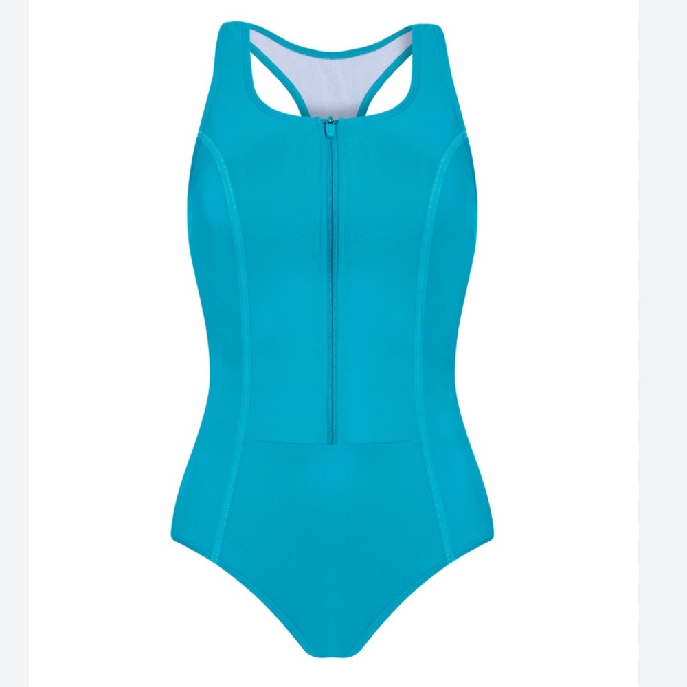 Amoena Key West One Piece Swimsuit‎ Mastectomy Aqua Blue size 8 Cup B NWT